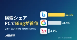 日本の検索エンジンシェア推移、PCではBingがGoogleを上回る月も【StatCounter・2026年9月】のアイキャッチ画像