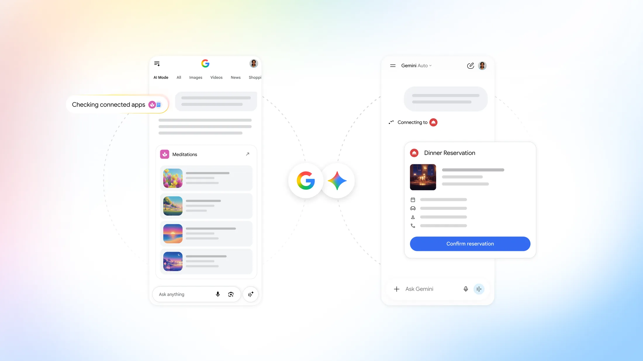 SearchのAI ModeとGeminiアプリでConnected Appsが動作する公式イメージ