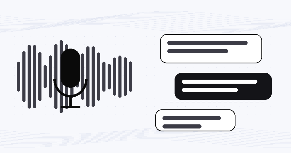 音声の波形とマイク、吹き出しで音声AIをあらわしたイラスト