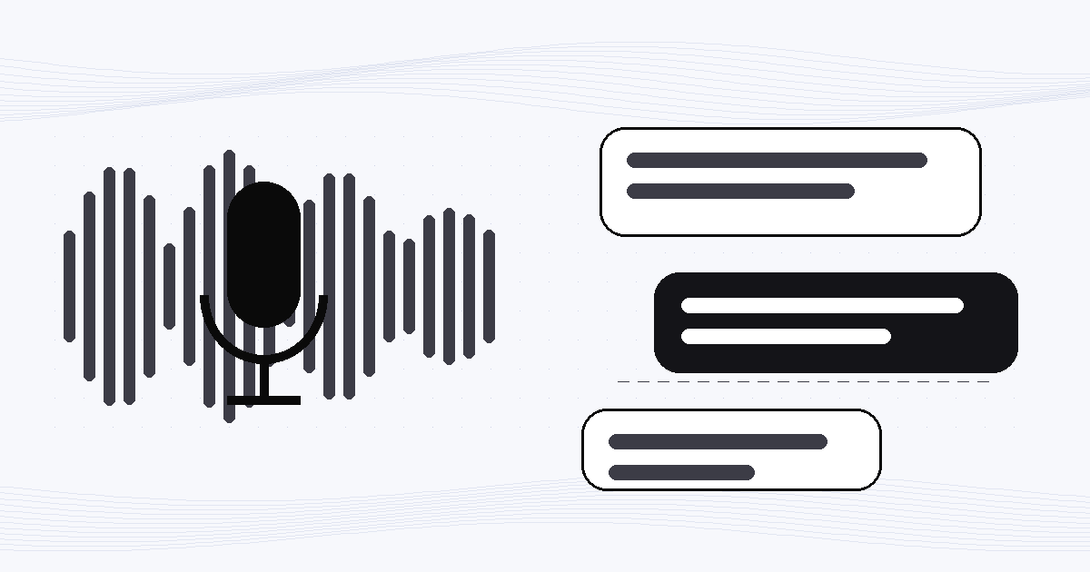 音声の波形とマイク、吹き出しで音声AIをあらわしたイラスト