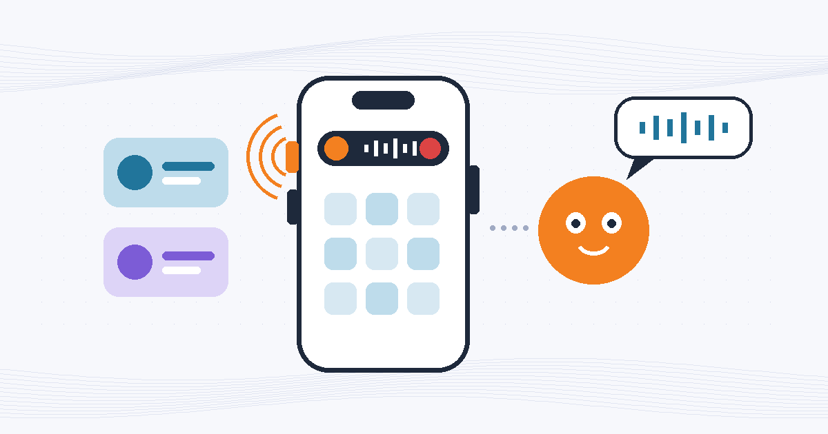 iPhoneの側面のボタンを押すと、音声でAIのボットと話せる様子のイラスト