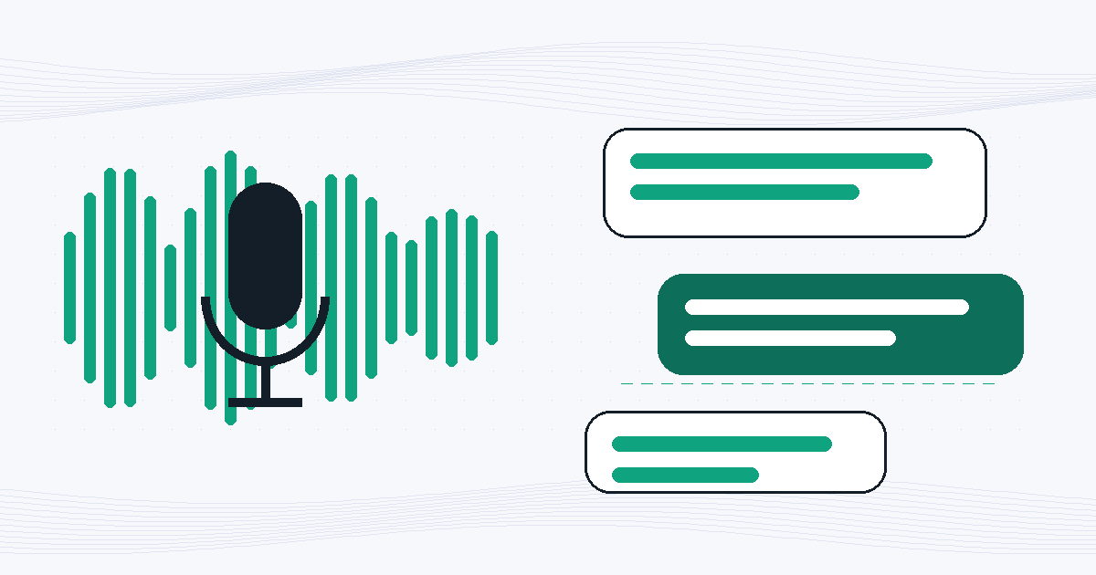 音声の波形とマイク、吹き出しで音声AIをあらわしたイラスト