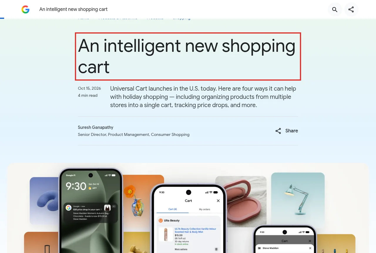 Universal Cartの米国での開始を伝えるGoogle公式ブログのページ