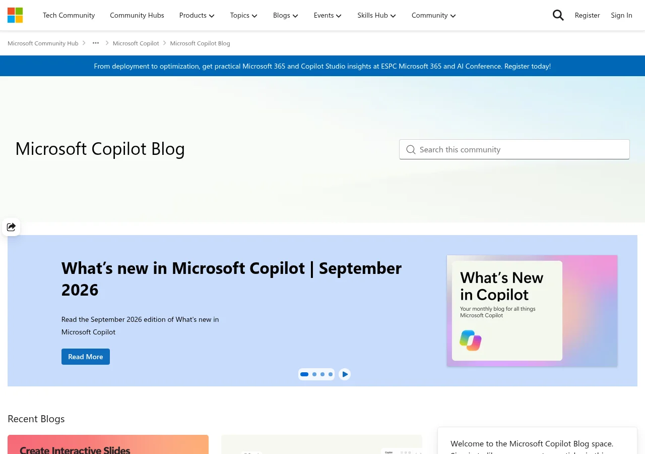 Microsoft Copilot Blog（Microsoft Tech Community）の画面
