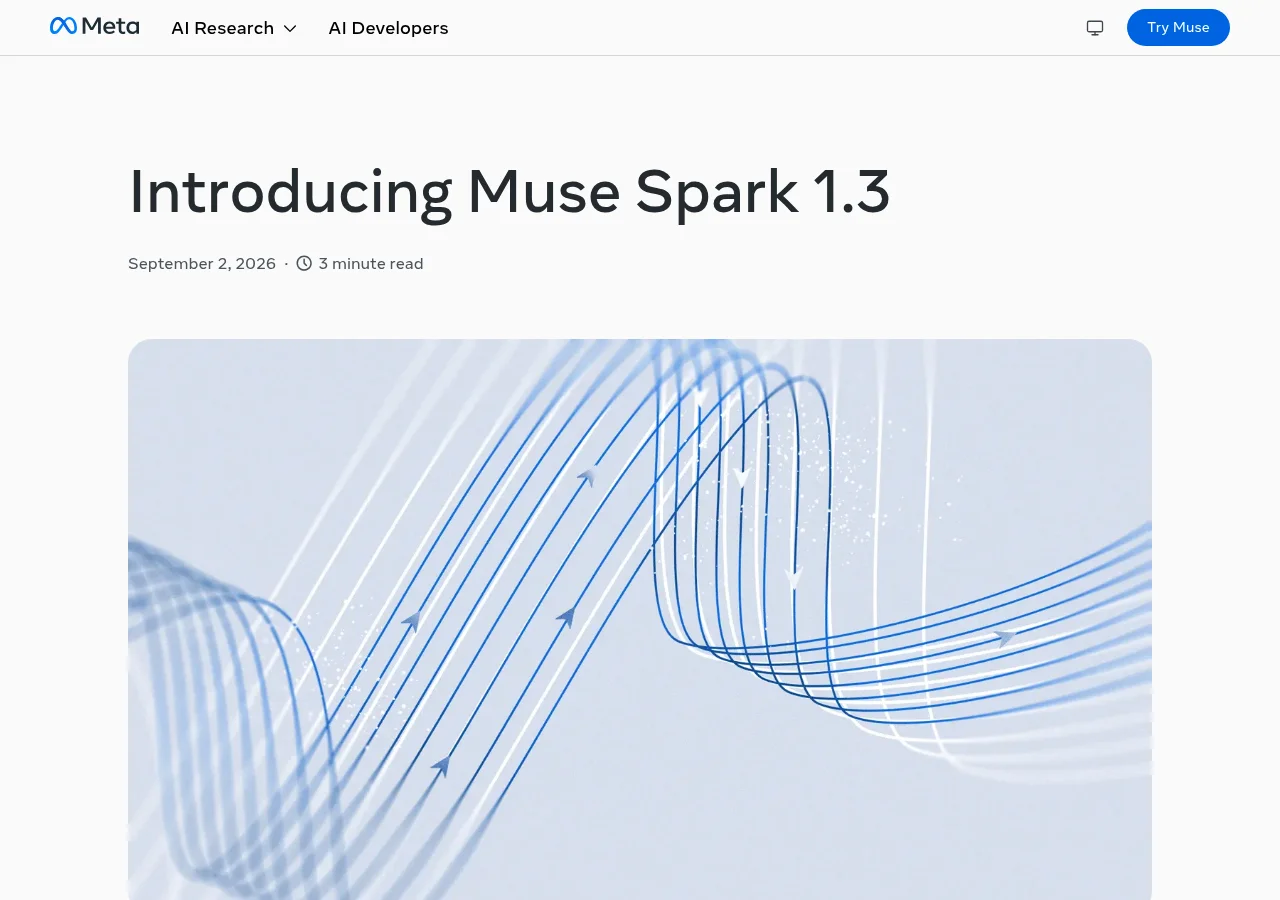 Meta AI Research Blog(Muse Spark 1.3の発表)の画面