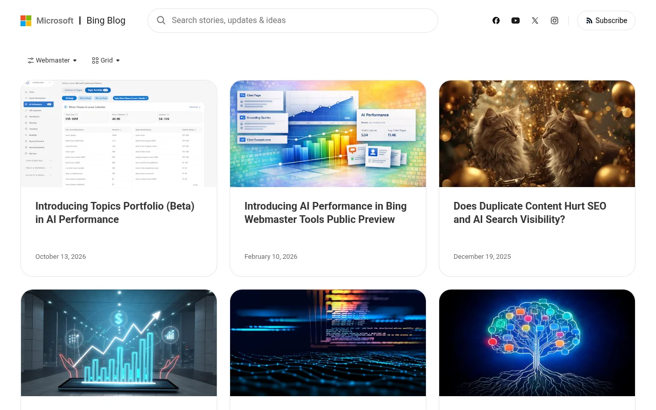 Bing Blog（Webmaster）の画面